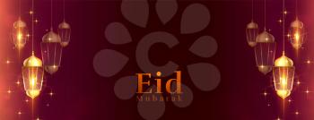 eid mubarak shiny hanging lantern banner design