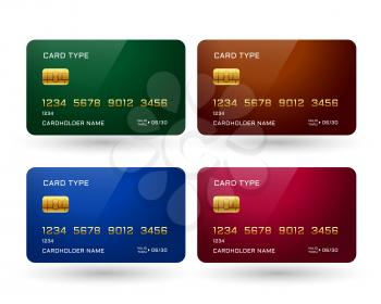 four credit cards mockup in different colors