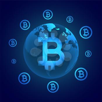 global bitcoin digital currency concept surrounding earth