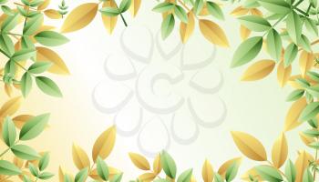 green and golden leaves frame background