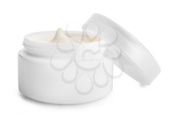 Jar with cosmetic cream on white background�