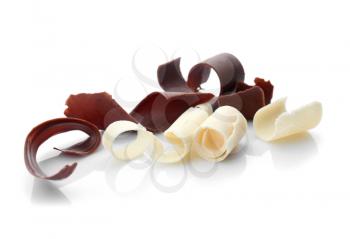 Delicious chocolate curls, isolated on white�
