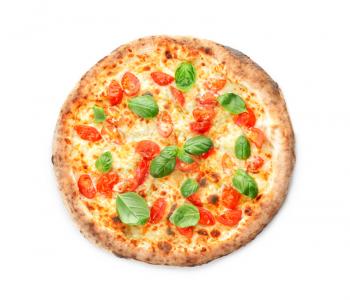 Delicious pizza on white background�