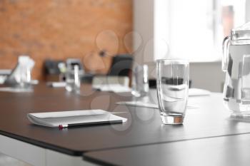 Table prepared for business meeting in conference hall�