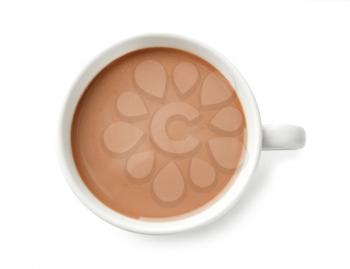 Cup of delicious hot cocoa on white background�