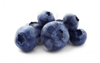 Ripe blueberries on white background�