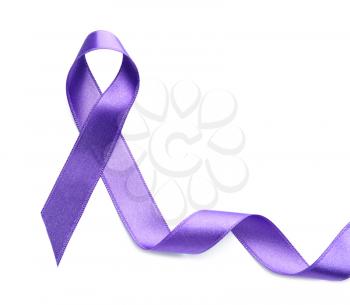 Purple satin ribbon on white background. Pancreatic cancer awareness concept�