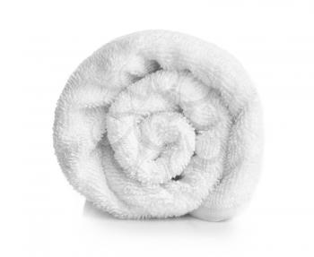 Clean rolled towel on white background�