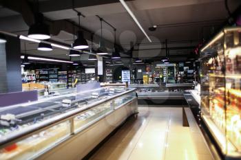 Interior of modern grocery store�