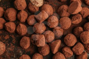 Tasty chocolate truffles, top view�