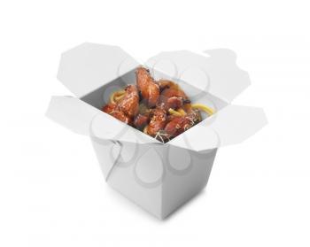 Takeaway box with delicious chinese food on white background�