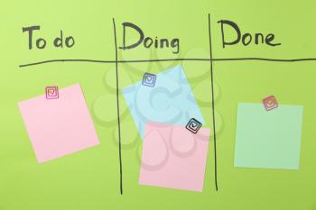 Scrum task board with blank paper stickers�