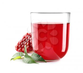 Glass of pomegranate juice on white background�