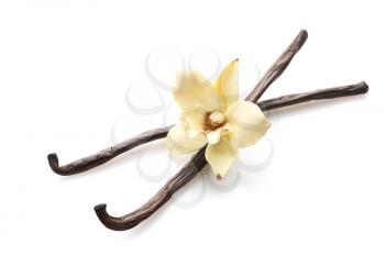 Aromatic vanilla sticks on white background�