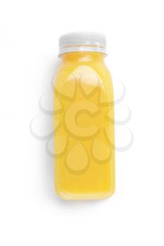 Bottle of fresh smoothie for delivery on white background�