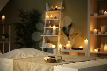 Massage table in spa salon�