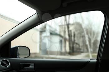 Side window of modern car, view from inside�