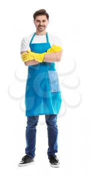 Male janitor on white background�