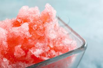 Bowl with tasty shaved ice, closeup�