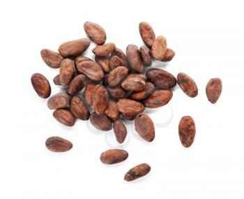 Cocoa beans on white background�