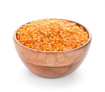 Raw lentils on white background�