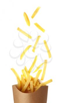 Tasty french fries on white background�