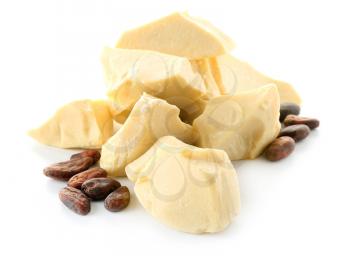 Pieces of cocoa butter on white background�