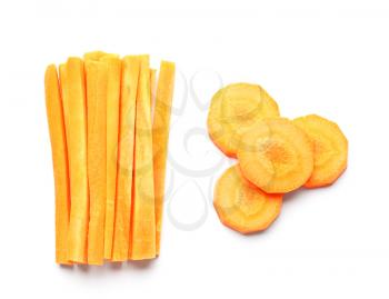 Pieces of fresh carrot on white background�