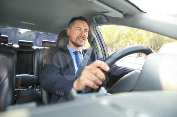 Successful businessman driving modern car�