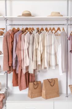 Stylish clothes and accessories in show room�