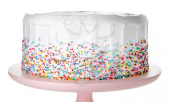 Tasty Birthday cake on white background�