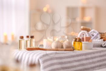 Set of spa supplies in beauty salon�