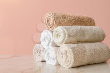 Soft clean towels on table�