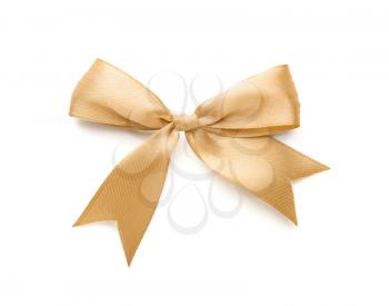 Bow made of beautiful golden ribbon on white background�