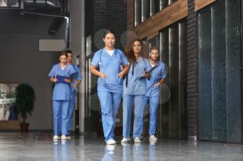 Group of students in corridor of medical university�