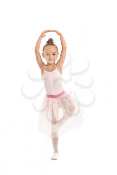 Cute little ballerina on white background�