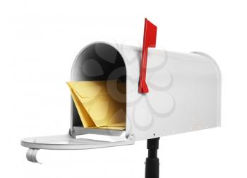 Mail box with letters on white background�