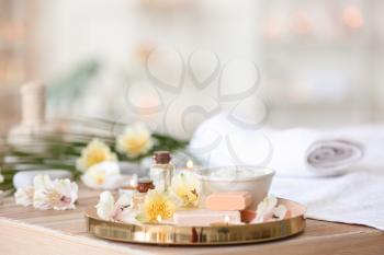 Spa items on table in salon�