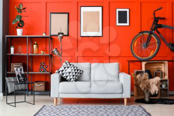 Interior of modern room with bicycle�