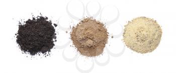 Different types of soil on white background�