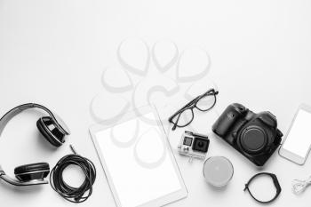 Different modern devices on white background�