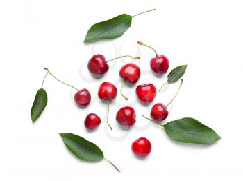 Ripe sweet cherry on white background�