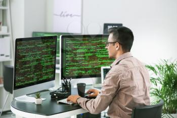 Male programmer working in office�