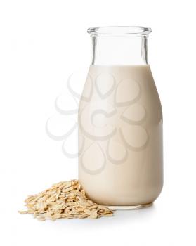 Bottle of oat milk on white background�