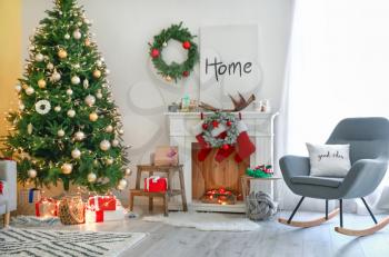 Interior of beautiful living room decorated for Christmas�
