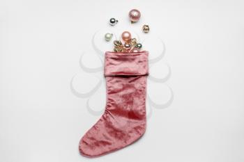Christmas sock with decor on white background�