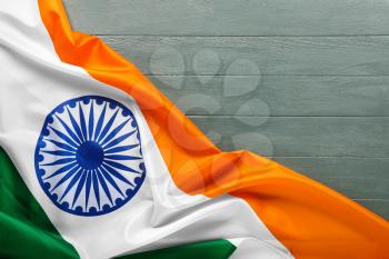 Flag of India on wooden background�