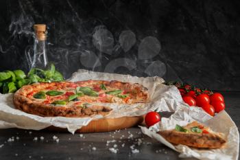 Delicious hot pizza Margherita on table�