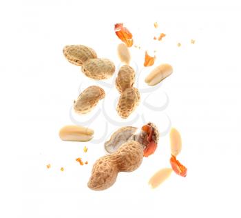 Falling peanuts on white background�