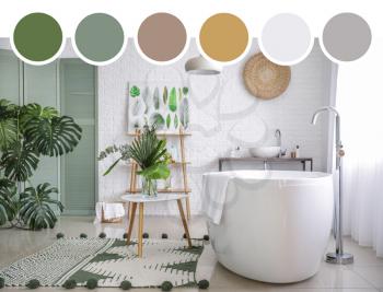 Interior of modern comfortable bathroom. Different color patterns�